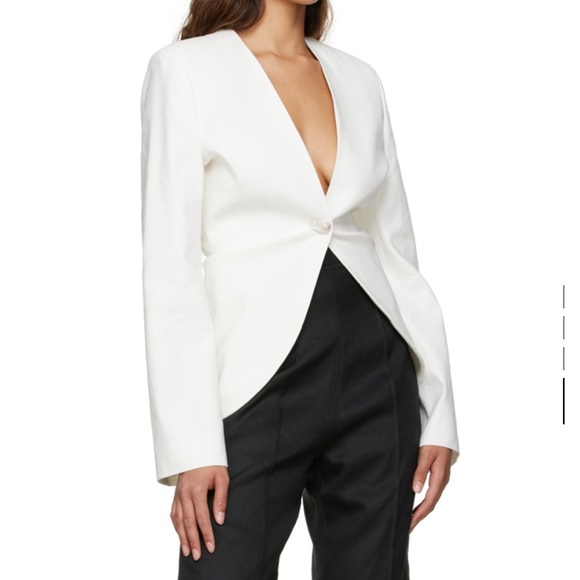 NWT GIA STUDIOS White Linen Blazer with Pearl Button - Picture 5 of 7